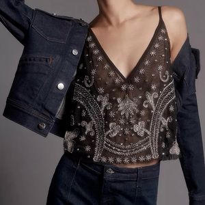 By Anthropologie Embellished Cami, BLACK, Sz XS/S - New w Tags